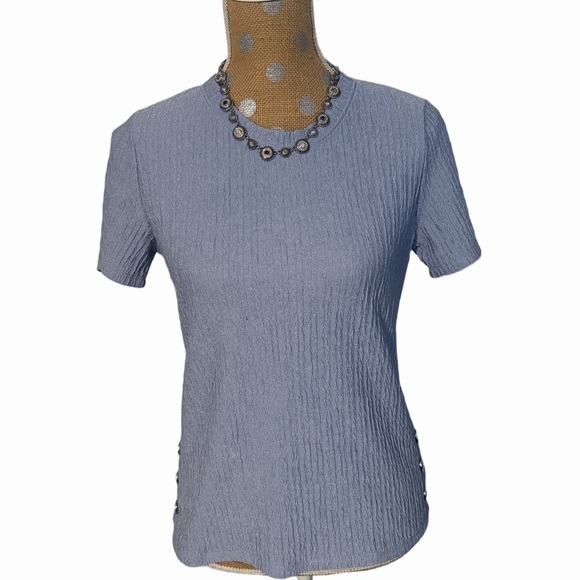 Tops - Light Blue Short Sleeve Classy Women's Top